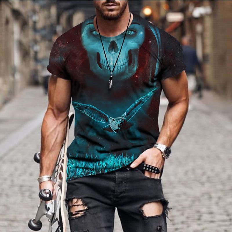 Men's 3D Printed T-Shirt Skull Pattern Print Short Sleeve O-Neck Pullover Casual Top