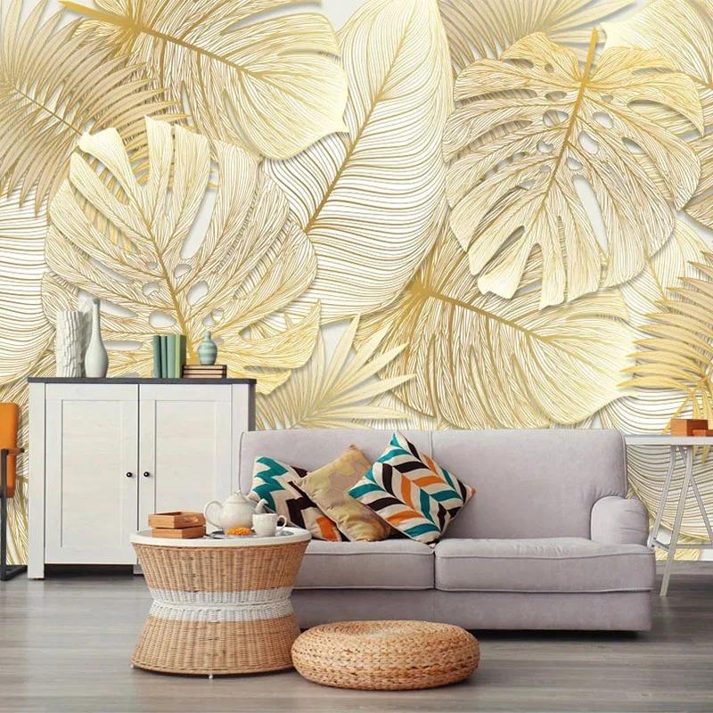 3d Stereo Tropical Rain Forest Wallpaper Golden Banana Leaf Wall Mural Living Room Bedroom Wall Papers