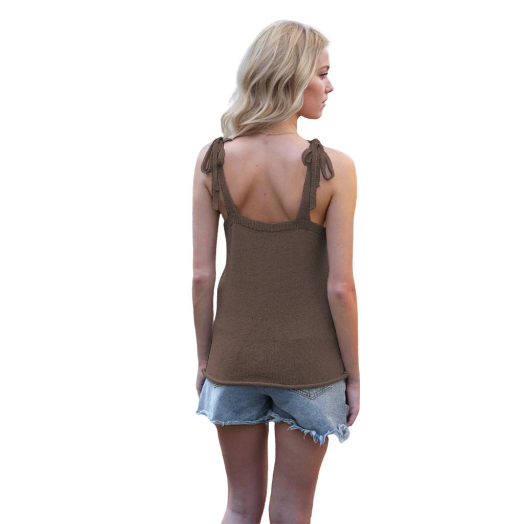 Summer Women's V-Neck Solid Colour Backless Knit Tie Small Tank Top