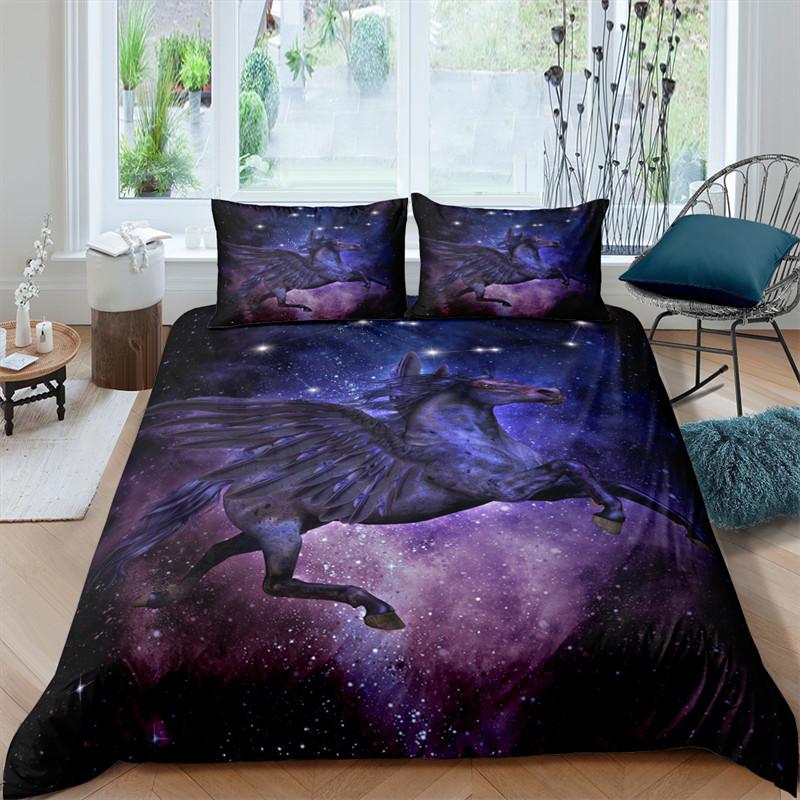 White Dragon Horse Duvet Cover Queen King Size 3D Unicorn Bedding Set Suitable For Teenagers And Children Home Decoration 3 Pcs