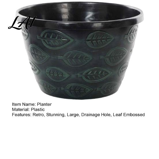 Garden Supplies for Flowers 11 Inch Flower Pots Leaf Embossed Plastic Planters with Drainage Hole Retro Breathable Containers Indoor Outdoor