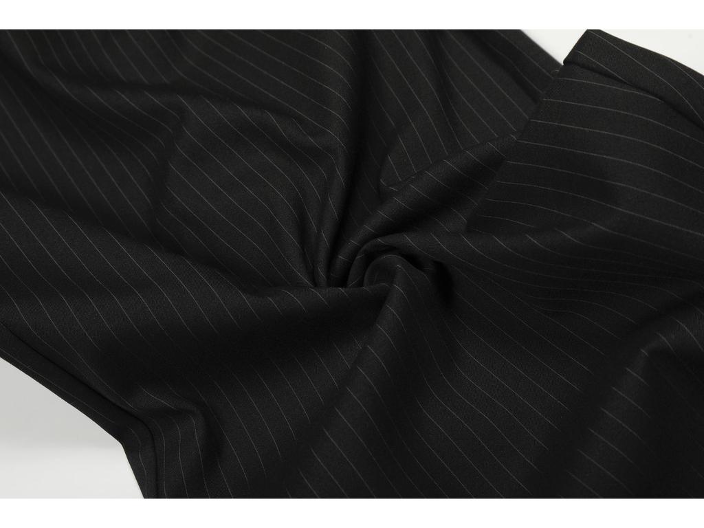 Lu Sheng Unisex Black Striped Wide-Leg Trousers with 3D Slimming, American Style, Drape Silhouette