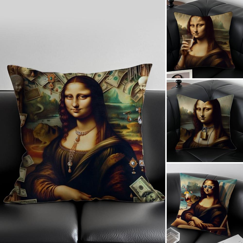 Modern Art Funny Mona Lisa Cushion Cover Pillow Case Soft Friendly Fabric & Concealed Zipper