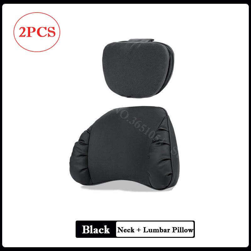 For Mercedes-Benz BMW Double Layer Suede&Leather Neck Pillow Memory Foam Headrest Lumbar Support Cushion Car Interior Accessory