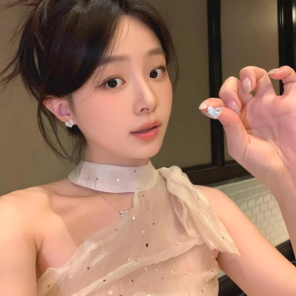 Ice Blue Crystal Heart Earrings for Women - Elegant, Versatile, and Sweet