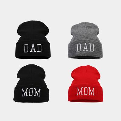 Autumn Winter DAD MOM Embroidery Round Machine Knitted Hat Mom Dad Knitted Hat Cold Hat