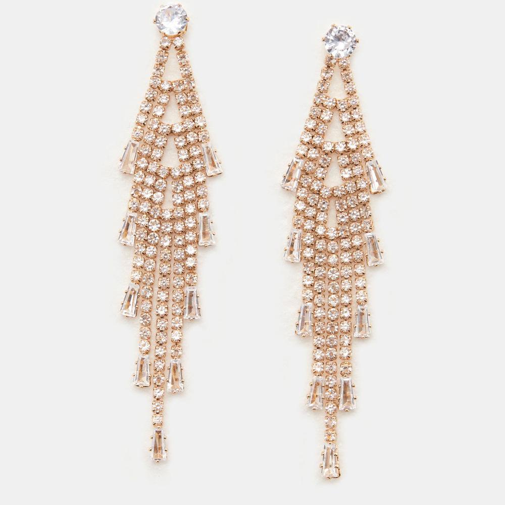 Elegant European Micro-Inlaid Diamond Tassel Earrings for Women