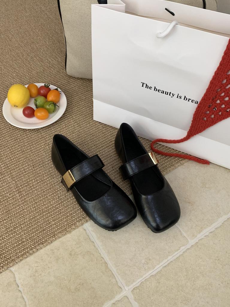 Französisch Retro Licht Mund Spät Abend Brise 2025 Frühling Neu Ein-Wort mit eckiger Spitze Weiche Sohle Koreanische Version Kleine Lederschuhe Damen