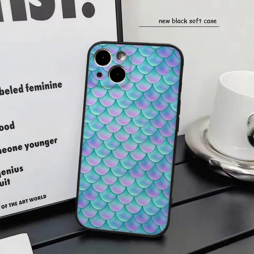 Mermaid Scale for iPhone 15 16 14 Plus 13 12 11 17 Pro Max 17 Air Black Soft Phone Cover