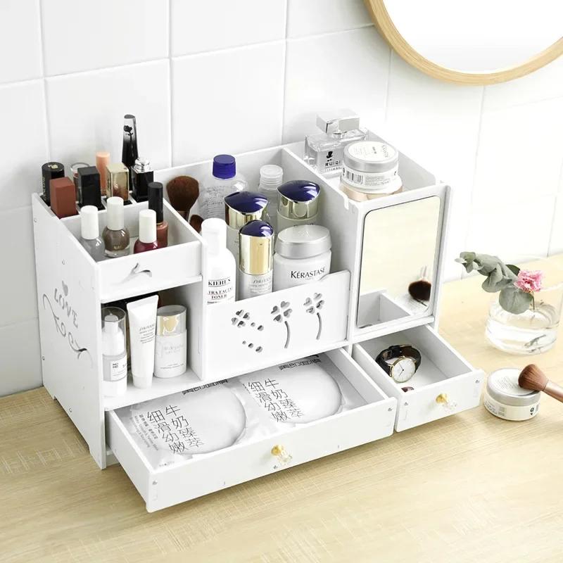 Large Dressing Table With Mirror And Drawer Storage Makeup Bedroom Furniture Desktop Storage Makeup Vanity Box Home Furniture