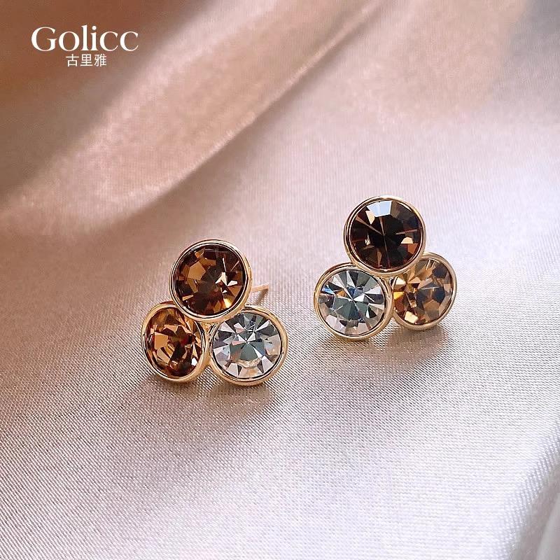Brown crystal earrings new popular unique stud earrings niche light luxury high-end design autumn and winter earrings women