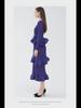 Women's 2025 Spring Miyake Ruffled Long-Sleeve Lace-Up Dress, Medium-Length, Slim Fit, Pleated Bottom Skirt.