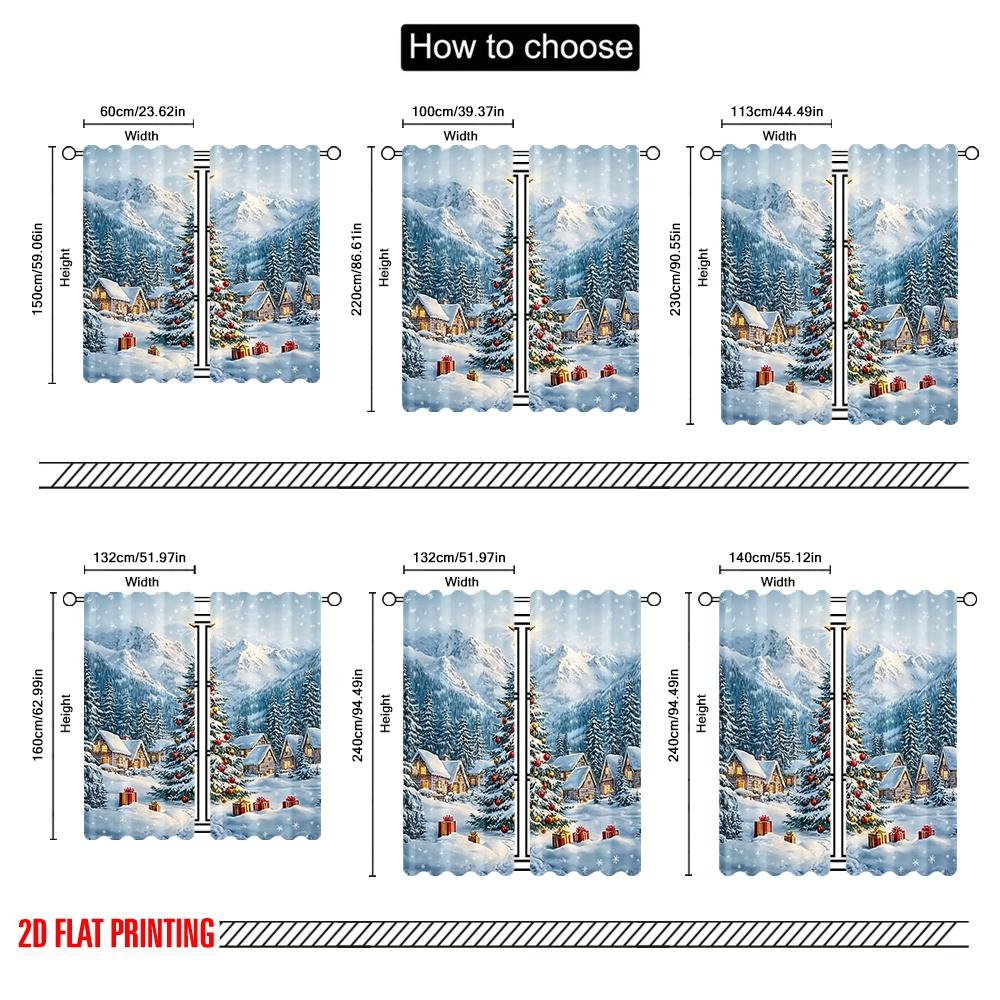 Set Of 2 Flat Printing Christmas Party Curtain Polyester Without Electricity Holiday Decorations Perfect Made