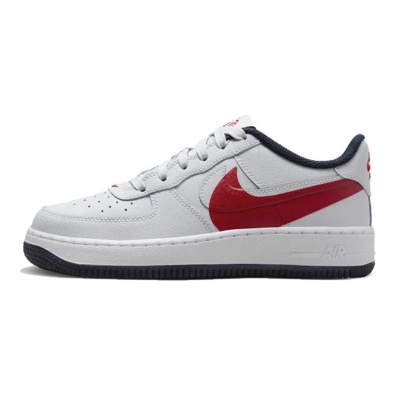 Nike Air Force 1 Cushioning Abrasion Resistant Breathable Low Top Kids' Skateboarding Shoes Gray Red Sneakers FQ4118-001
