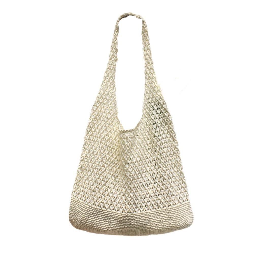 Top-handle Knitted Tote Bag Solid Color Women Crochet Handbags Big Purses Summer Beach Bag  Travel