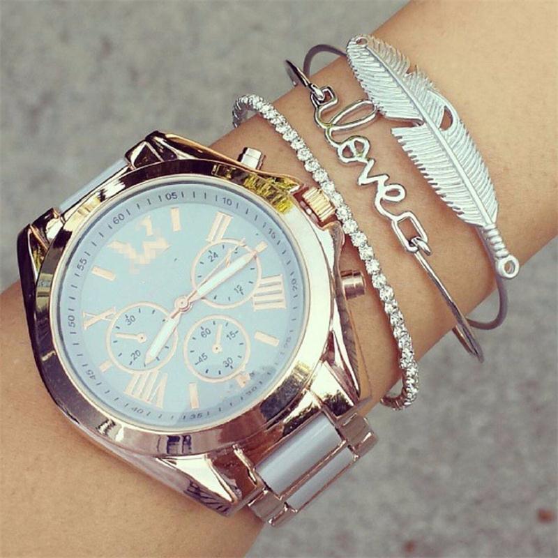 

3шт / набор кристалл регулируемый серебряный браслет набор женщин блестящие браслеты и браслеты модные ювелирные изделия подарок