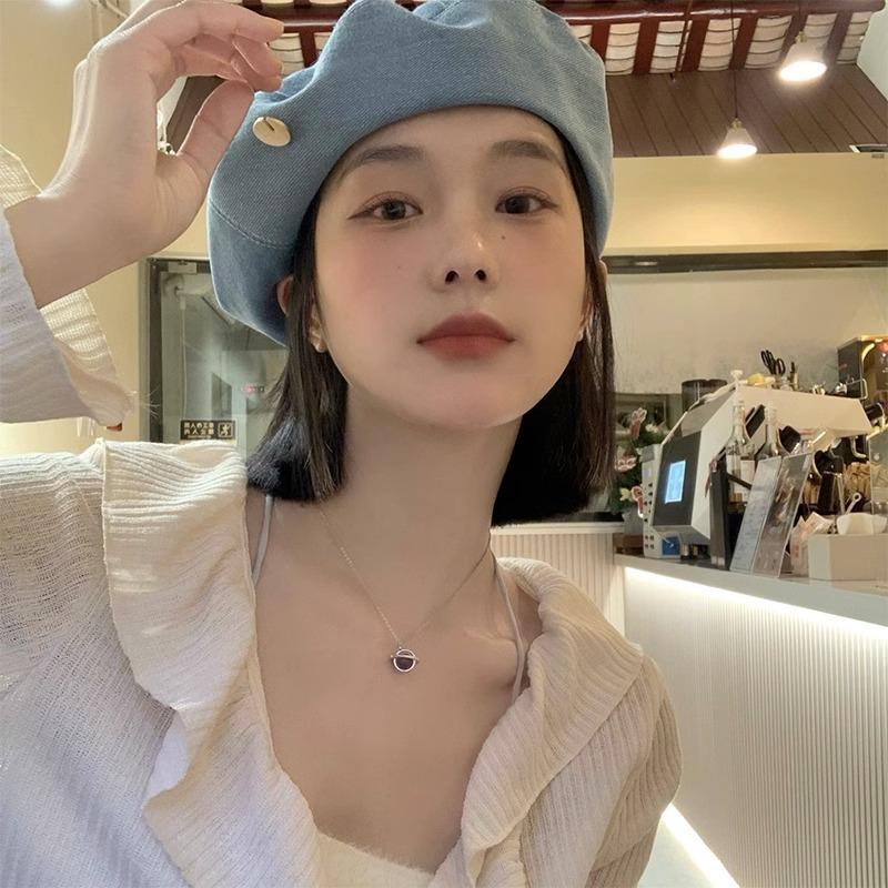 Denim Beret Women's Spring and Autumn Korean Style Versatile Face Show Little Belem Painter Hat Big Head Wrap Hat Trendy