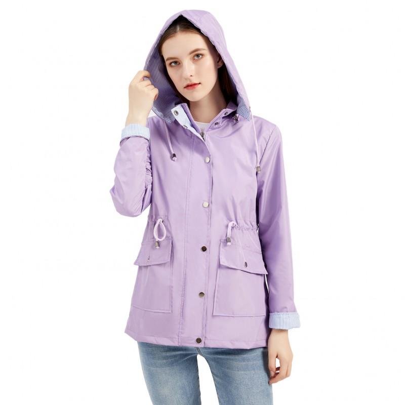 Womens Detachable Hooded Windbreaker Coat Lightweight Rain Jacket Winter Urban Casual Wear