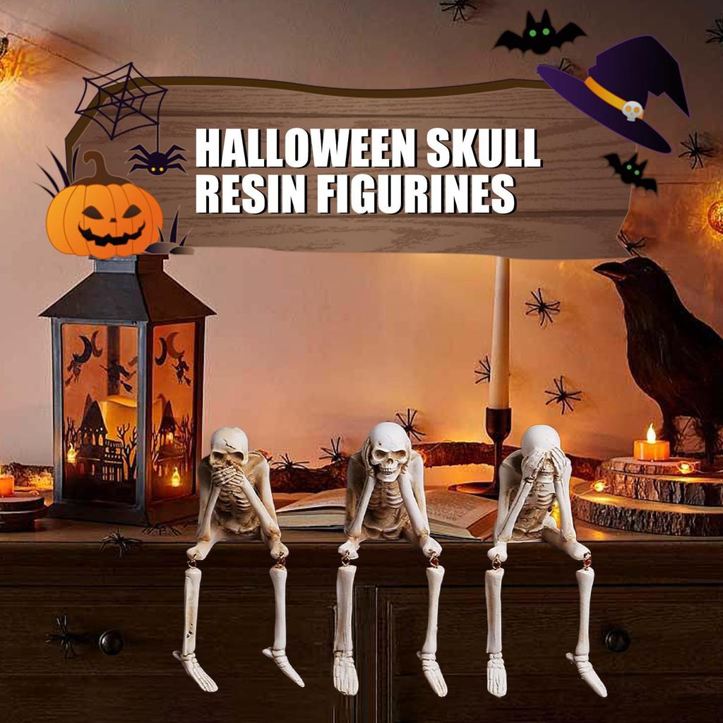 Halloween Skeleton Decorations 3 Pieces Halloween Figurine Prop Statue for Party Holiday Photo Backdrop Bedroom School Retail