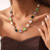 Vintage Diamond-encrusted Geometric Square Splicing Sweater Chain Court Style Heavy Industry Exquisite Necklace