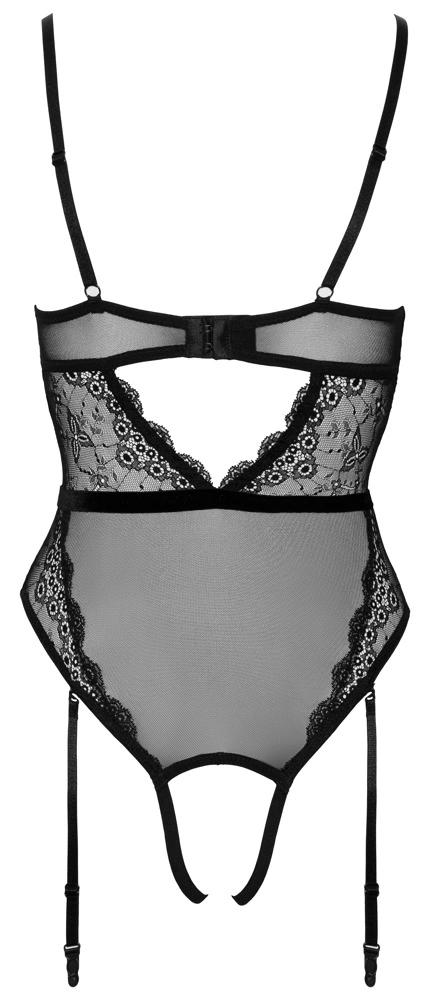 Cottelli LINGERIE - Black Lace Bodysuit with Pearls at the Crotch M
