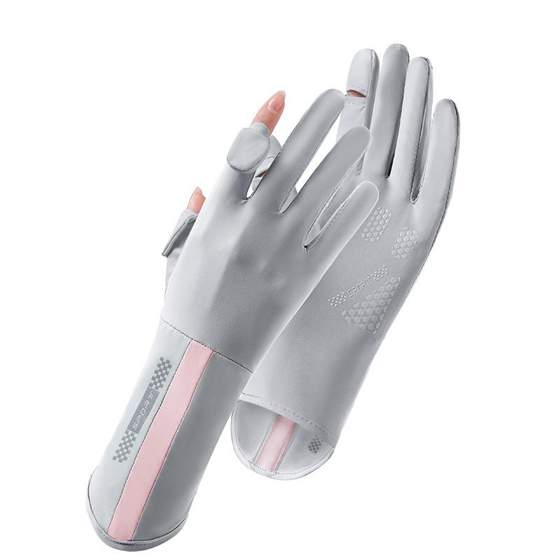

Summer Sunscreen Gloves Women Thin Ice Silk Anti-Ultraviolet Dew Finger Touch Screen Driving Riding Non-Slip Breathable Upf 50 One Size