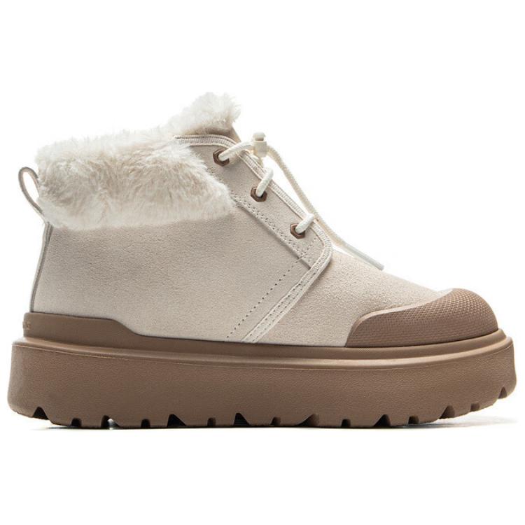 New LiNing Cushioning Anti-Slip Wear-Resistant Breathable Warm Rebound Mid-Top Casual Shoes Women's Beige Umber AGCU450-1