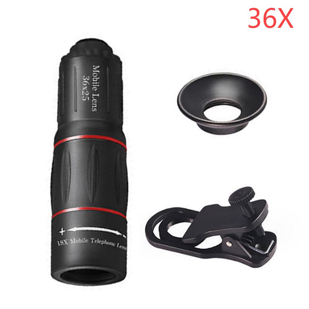 18/28/36X Handy-Kameraobjektiv Aufsteckbares Zoom-Monokular-Teleskop Universelles Optisches Teleskopobjektiv für Camping Jagd Sport
