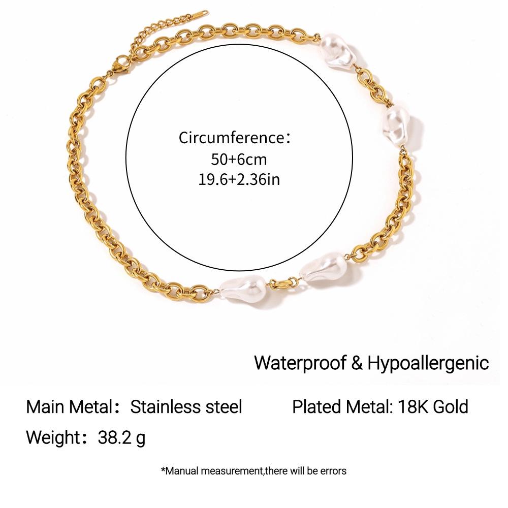 18K Gold-Plated Stainless Steel & Baroque Pearl Necklace - Women s Adjustable, Non-Fading.