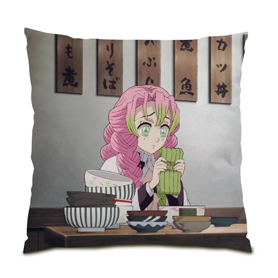 Demon Slayer Pillow Cover Kanroji Mitsuri Anime Girl Throw Pillow Case Cartoon Character Cushion Cover Office Chair Sofa