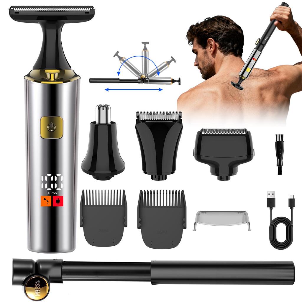 Adjustable Electric Trimmer for Men IPX6 Waterproof Telescopic Head Body Nose Beard Hair Trimmer