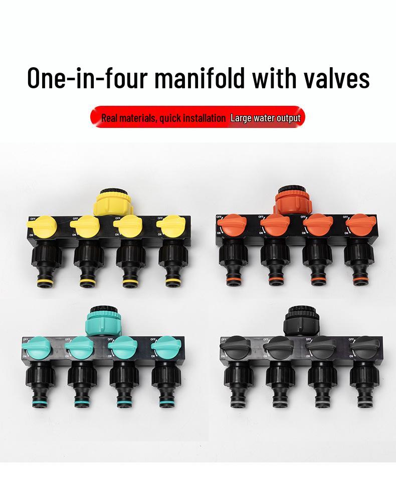 Car Wash 4/6-Point Diverter, 1" Faucet Connector, 5-Way with Ball Valve