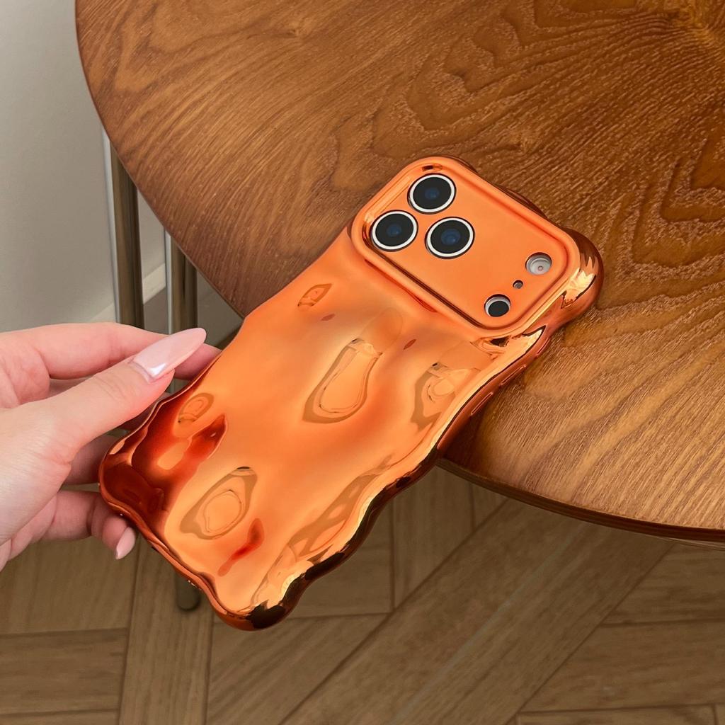 Bright Orange 3D Wave Pattern Drop-Proof Case Compatible with iPhone 13/14/15/16/17 Pro Max