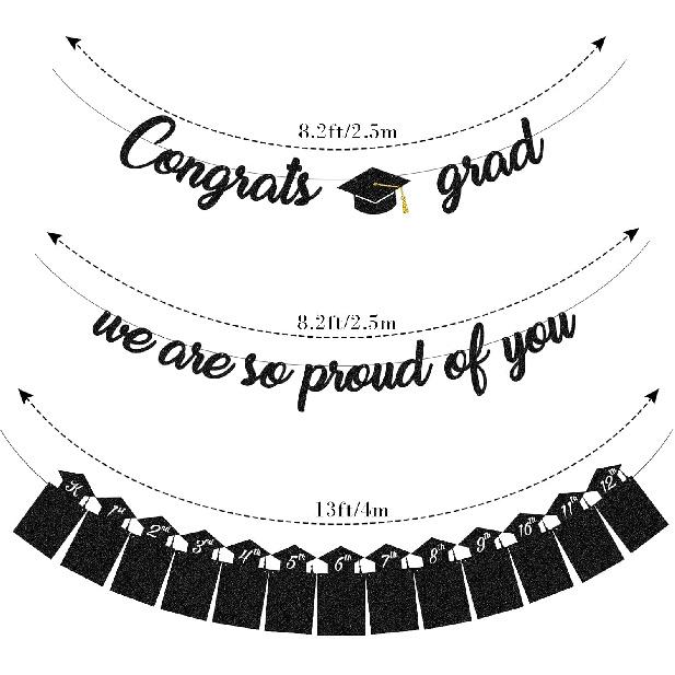 Graduation Decorations Class of 2025 Party Supplies - Congrats Grad, We Are So Proud of You Banner and K-12th Grade Graduation Photo Banner