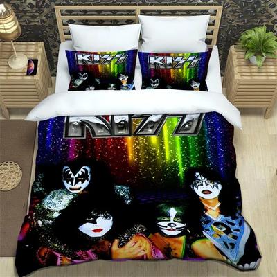 KISS Band Duvet Cover 3D Print Kiss Band Rock Bedding Set All Season Comforter Quilt Cover and Pillowcases Single Double Queen
