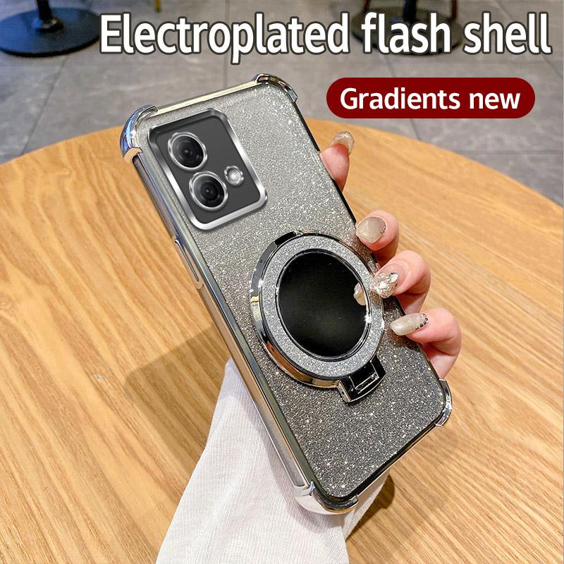 G30 G20 G10 Holder Ring Mirror Phone Case For Motorola Moto G10 G20 G30 G84 G54 G82 5G G52 G71S Soft 6D Plating Shockproof Cover