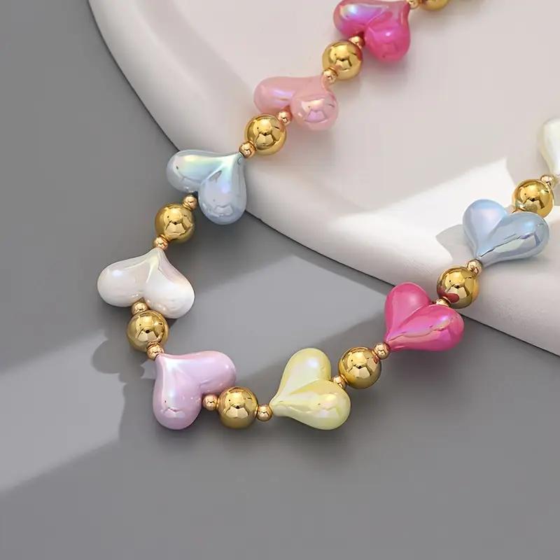 Color Love Necklace Dopamine Gold Beads Beaded Clavicle Necklace Female