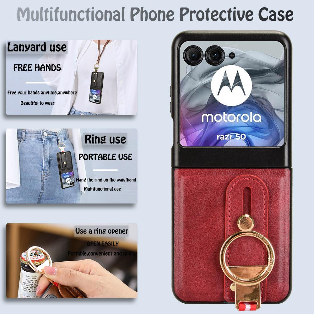 For Motorola Razr 50 5G Case Bottle Opener Wristband Leather+PC+TPU Phone Cover