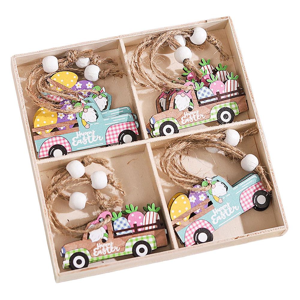 4PCS Easter Wooden Slices Ornament with Twine Elf Wooden Decoration Elf Wooden Hanging Craft for Home Easter Tree Decorations