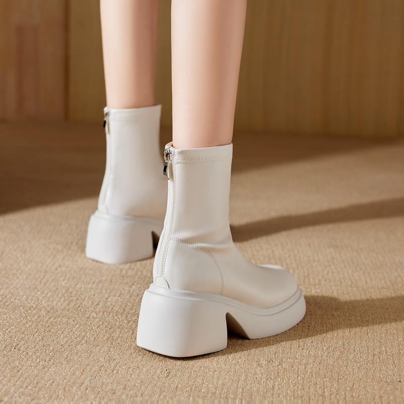 

Белые короткие ботильоны на высоком каблуке женские новые туфли на высоком каблуке женские осенне-зимние ботинки женские маленькие эластичные тонкие ботинки 40 белый