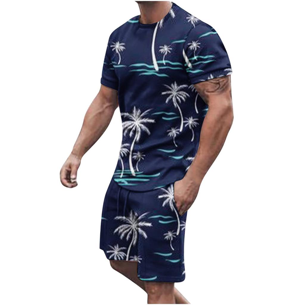 Moda Hawaii Tişört Setleri Hindistan Cevizi Ağacı 3D Baskı Erkek Yaz Eşofman Sokak Giyim Tişört Şort 2 Parça Çocuk Takımları Giyim