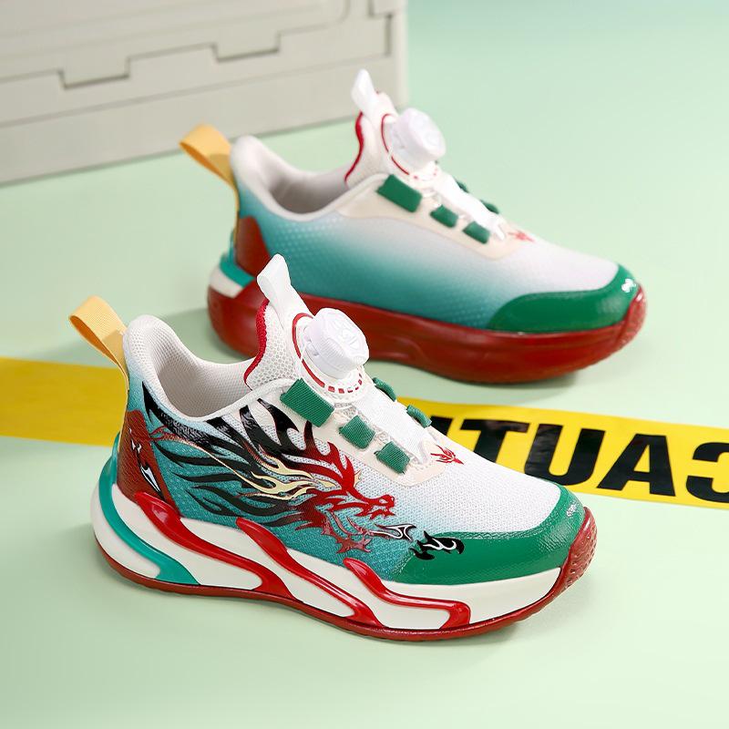 Jesień 2025 Czerwone Sportowe Buty Chłopięce z Obrotowym Zapięciem - Oddychające Buty do Biegania dla Dzieci