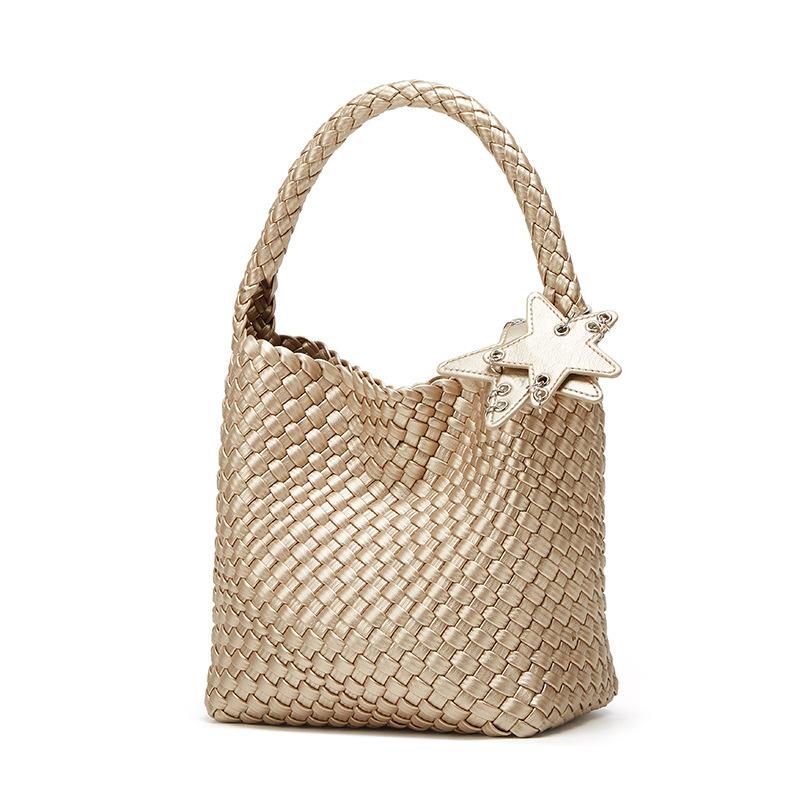 

Премиальный нишевый дизайн, плетеная вручную сумка-тоут большой вместимости, повседневная, в ленивом стиле, на одно плечо, подмышку, сумка-ведро Small (22 * 13 * 22)