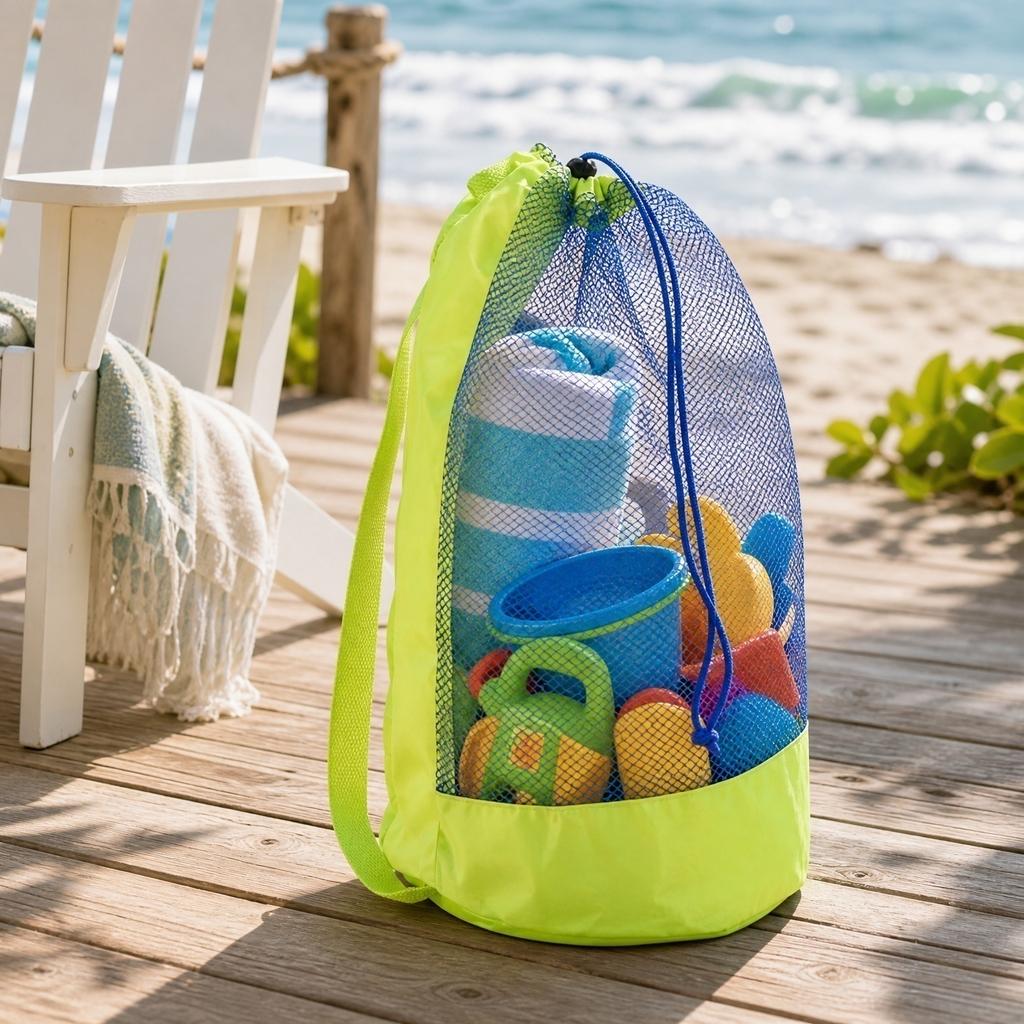 Foldable Mesh Beach Toy Bag for Kids, Toy Storage - Quick Pickup Net Bag for Outdoor Play, Beach, , Travel