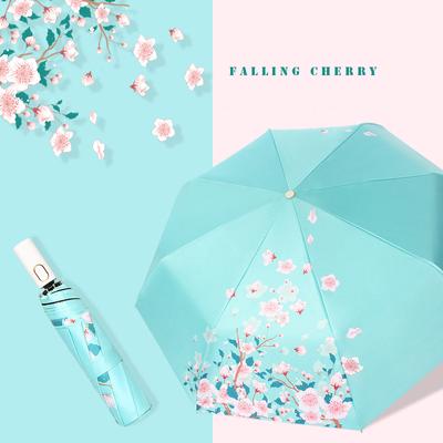 Northern Europe Automatic Umbrella Rain Women Three-folding Umbrella Windproof 3D Printing Umbrella Female Waterproof Parasol