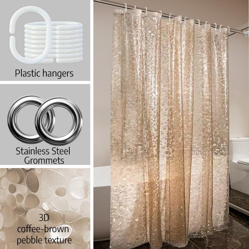 1 Pieza Cortina de Ducha Piedra Oro Rosa Efecto 3D Semitransparente Impermeable Decoración de Baño
