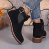 Plus-size Buckle Shoes, Square-heeled Fashion Boots, New Round-toed Mid-calf Women's Boots