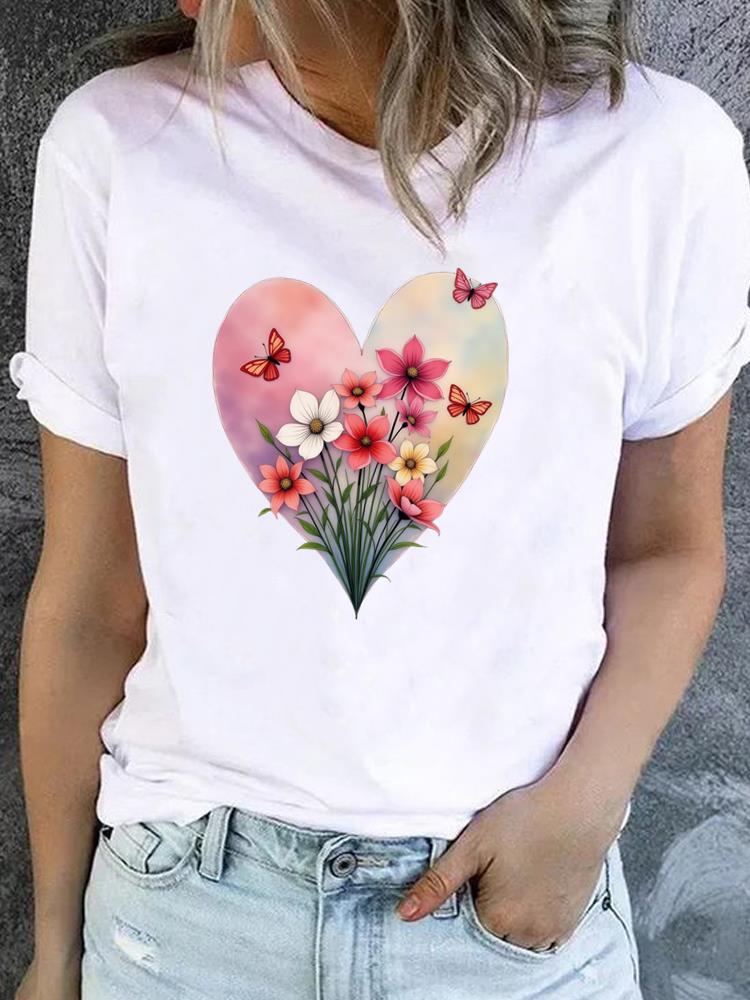 (Asian Size) trend love style Clothing Lady o-neck Short Sleeve T-shirts Printed Female Top Casual T Shirt Fashion Women Graphic Tee