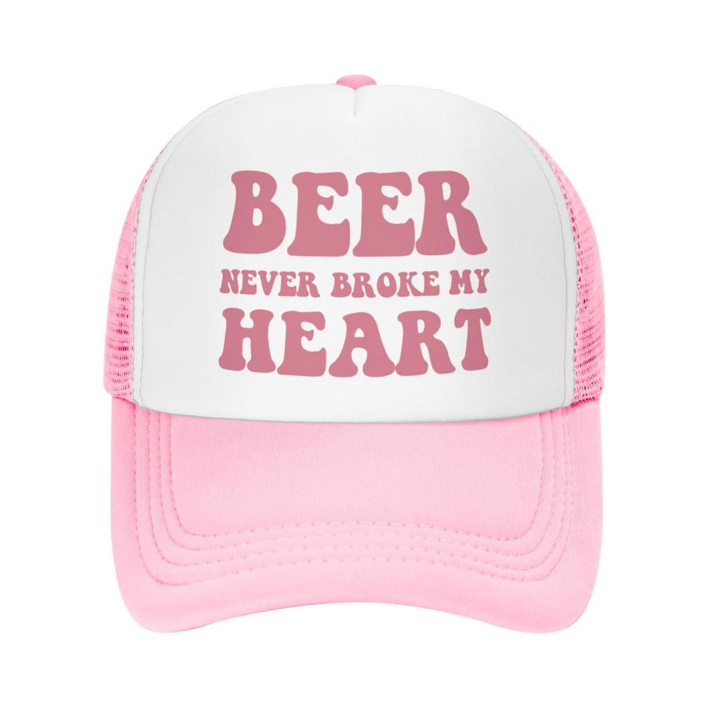 Beer Never Broke My Heart Trucker Hat Polyester Adjustable Snapback Casual Cap for Beer Lovers