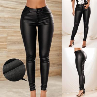 Rose Beauty A Women's Plus Size High-Stretch PU Leather Pants with Thermal Lining